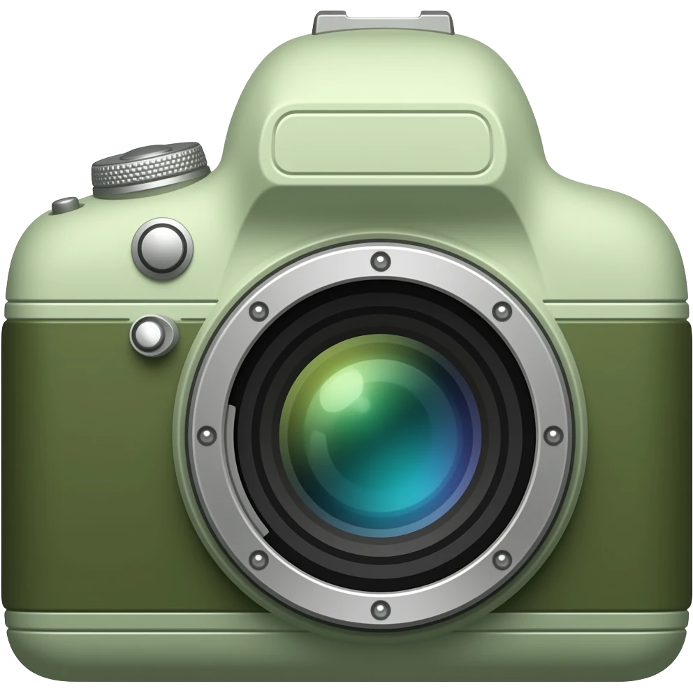 camera with flash with dark olive green, soft sage green, emoji