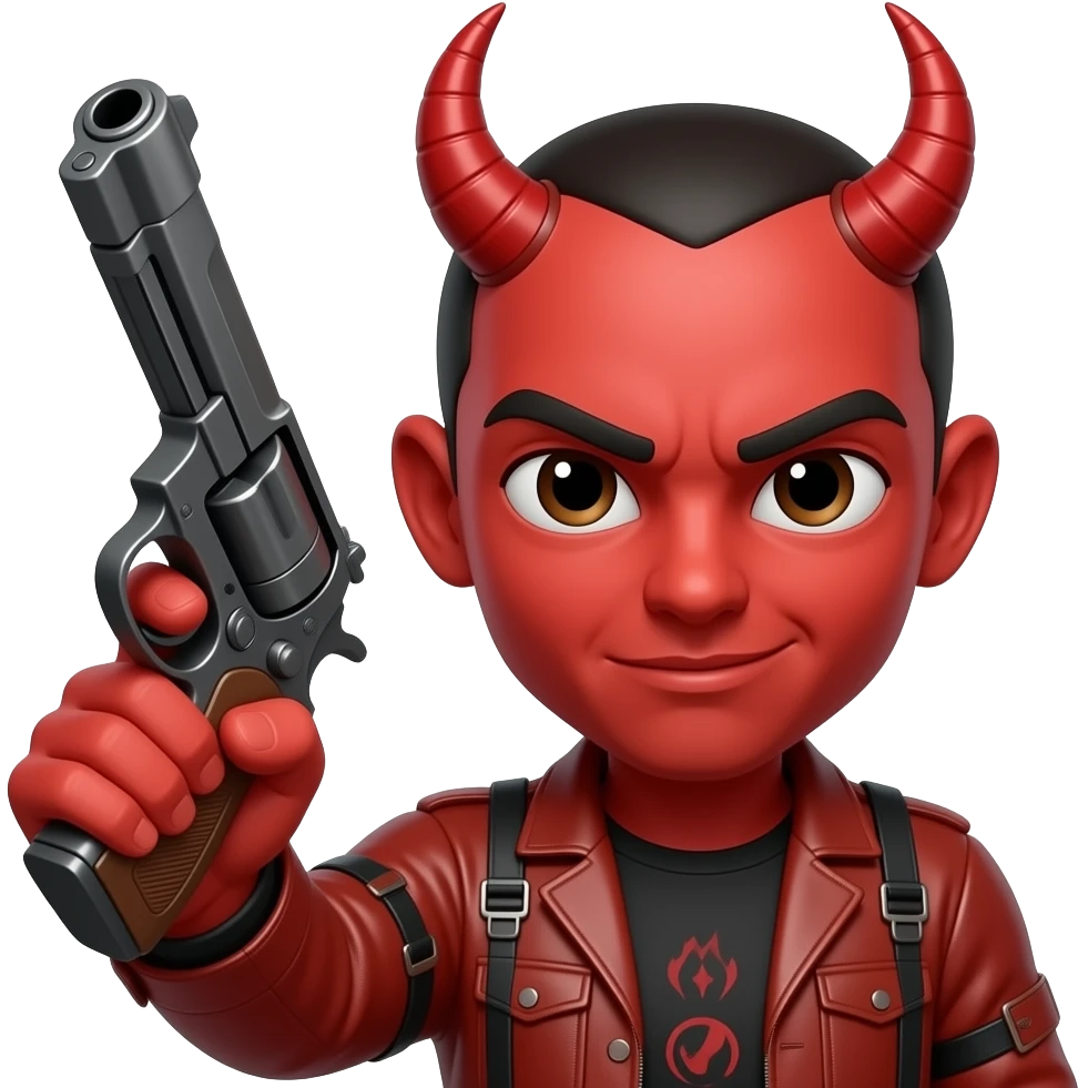 Emojis del diablo con una pistola apuntando hacia arriba emoji