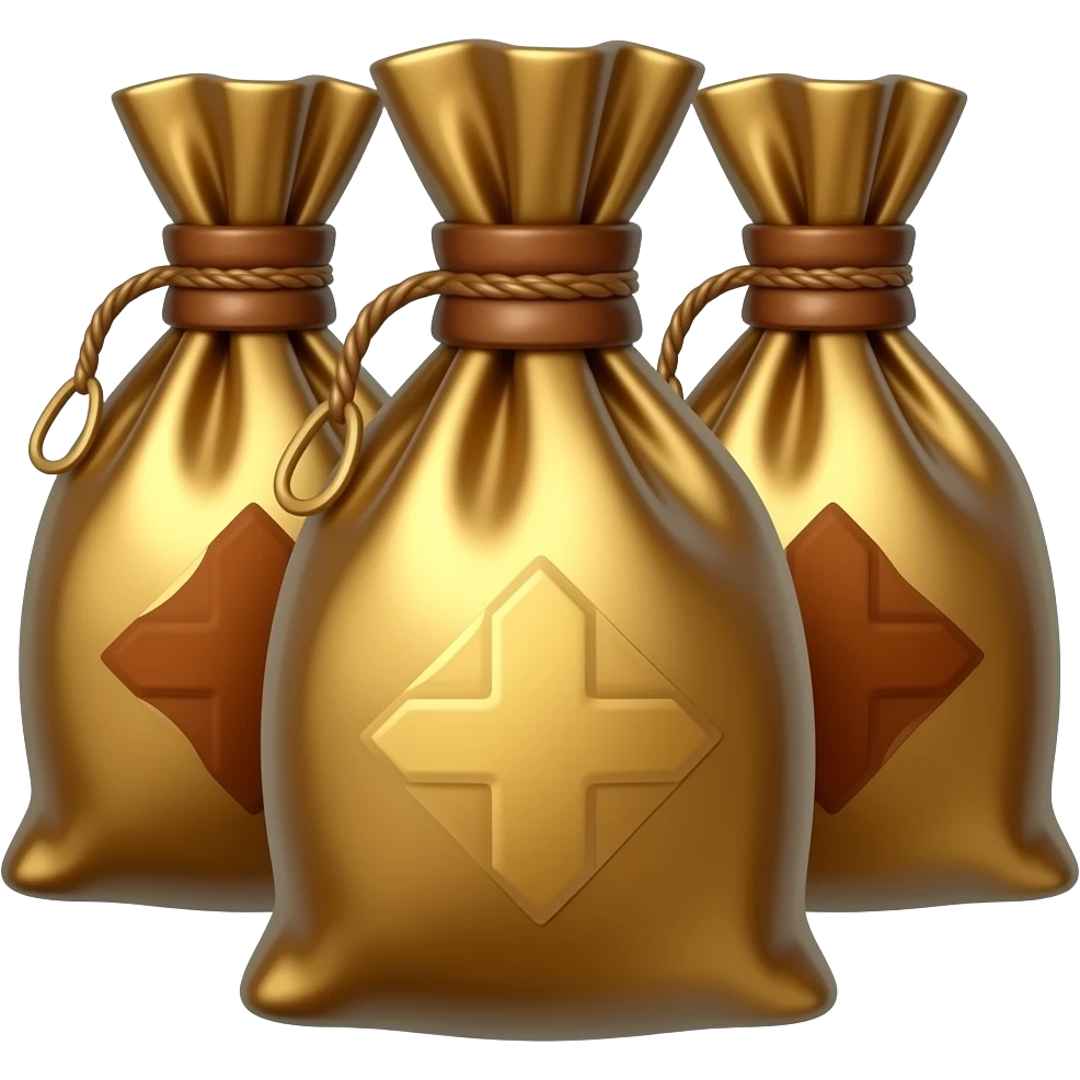 3 Gold pouches in a medeival style emoji