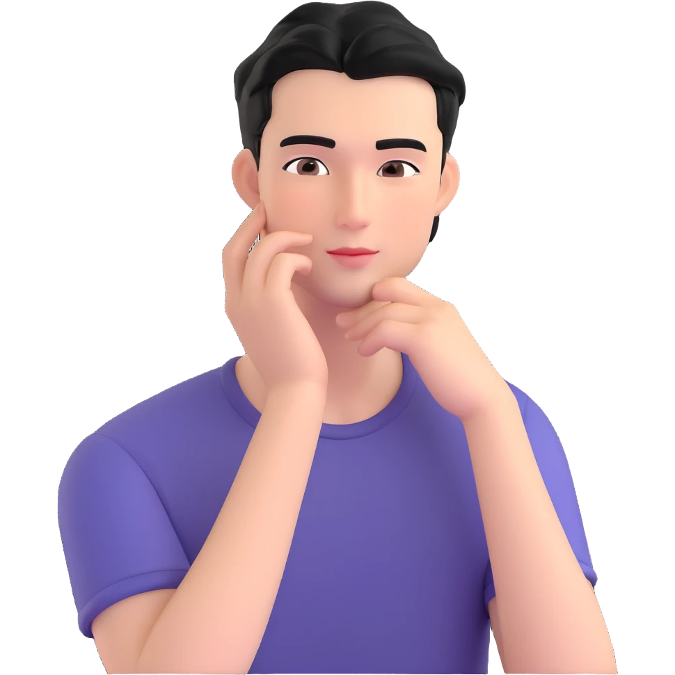 handsome guy with black hair, slightly flushed and dreamy, showing signs of low blood pressure with gentle blush and relaxed posture, hand to cheek, subtle romantic hints to boyfriend emoji