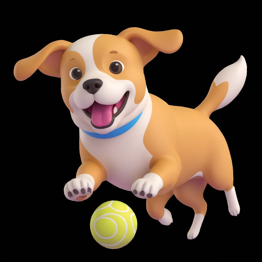 dog chasing ball in forrest, close up pose emoji