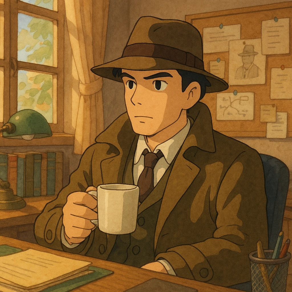 detective with hat and coffee cup emoji