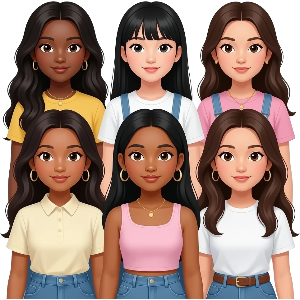 katseye girl group with a black girl korean girl chinese girl and indian girl cuban girl and filipina girl make the black girl have long hair and give the indian darker skin and make them all have nice clothes emoji