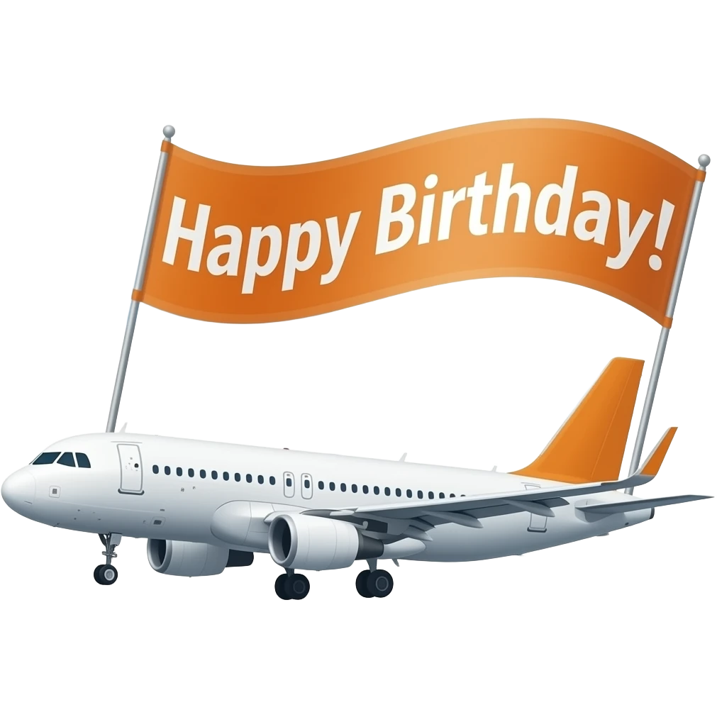 a plane carrying a banner on its tail with the words "Happy Birthday!" on it emoji
