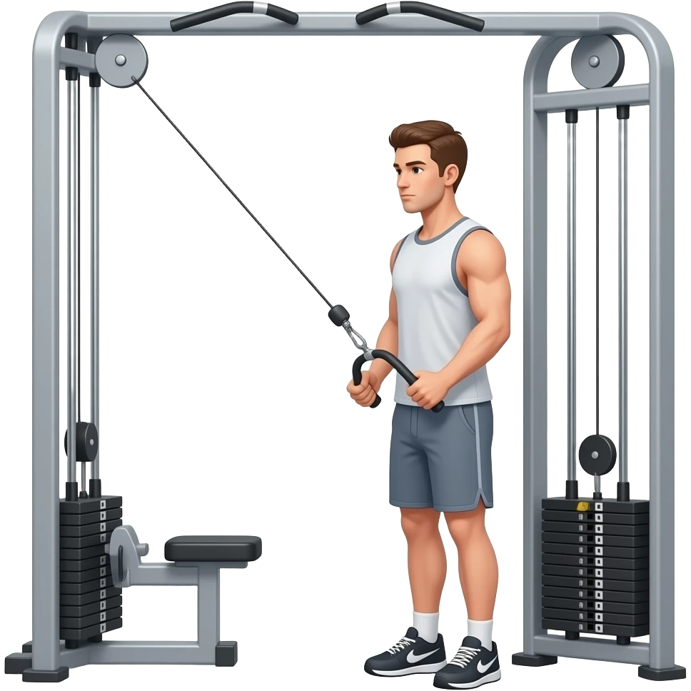guy gym standing tricep machine side profile bring cable to waist no seat emoji