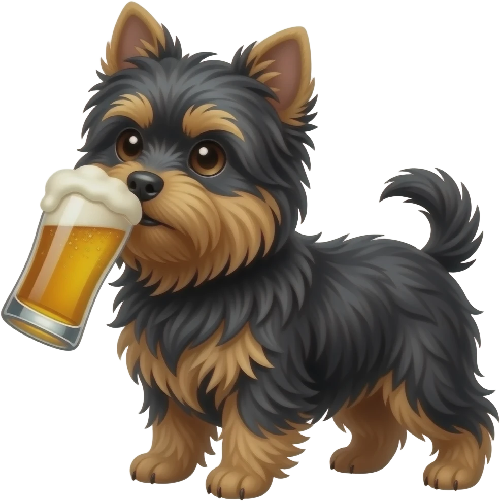 Black yorkie drinking a beer emoji