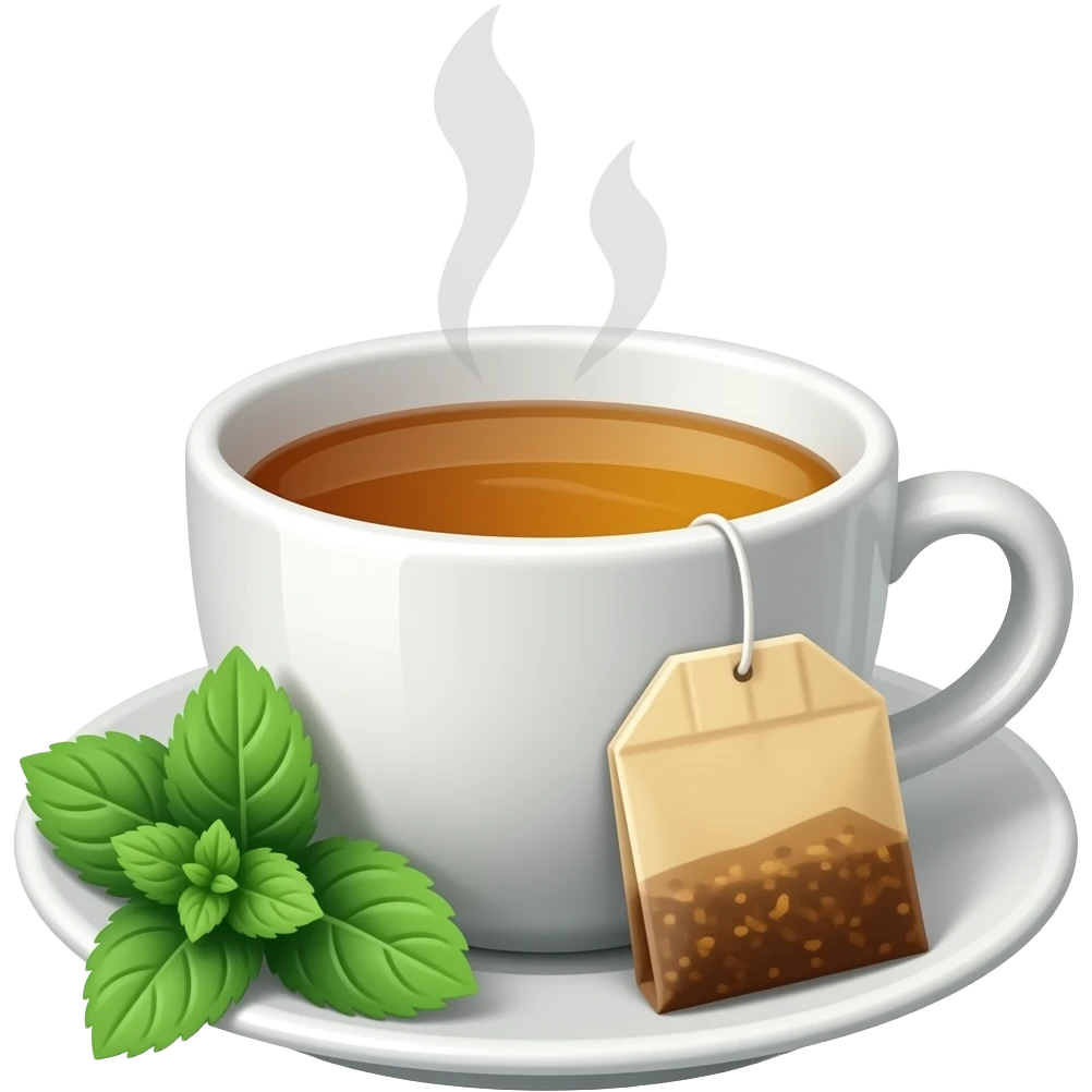 cup of tea with tea bag and mint emoji