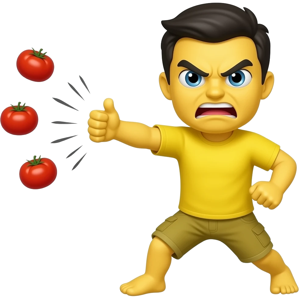Angry yellow smiley throwing tomatoes at you like they're booing you emoji