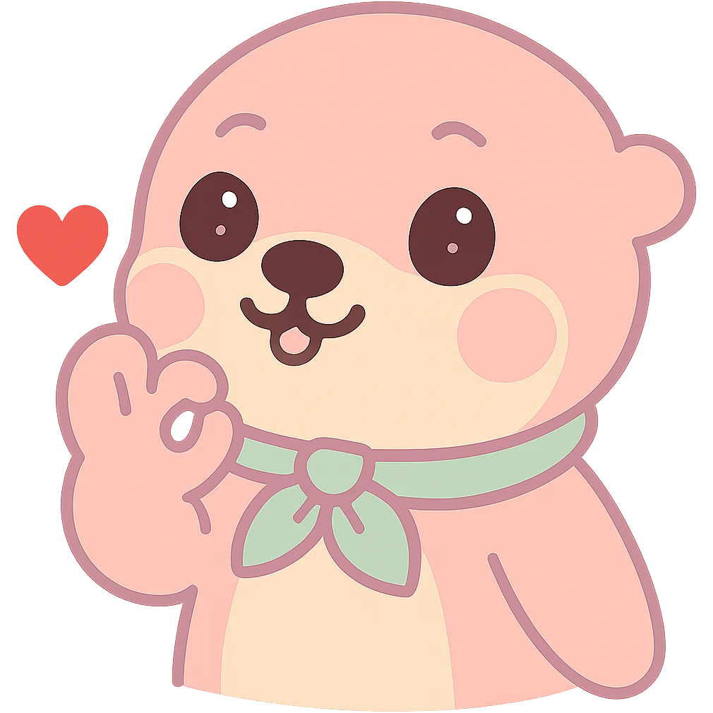 Move the otter's hand closer to its mouth as it does the chef's kiss, keep the red heart and transparent background, kawaii style. emoji
