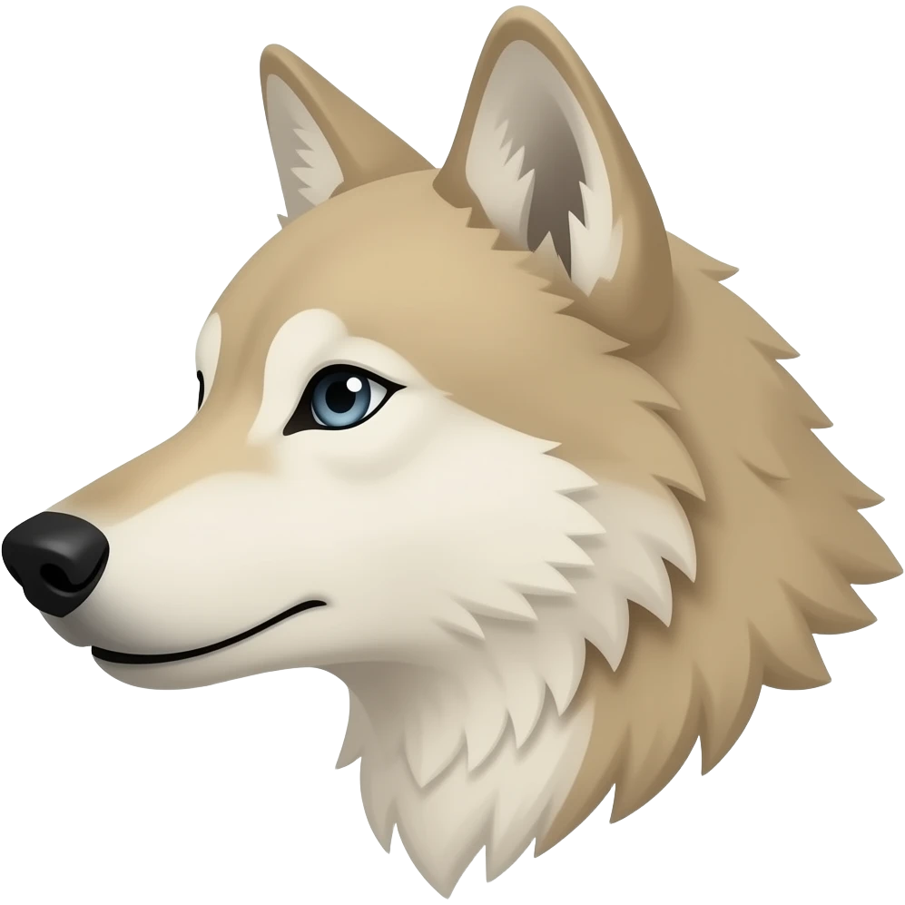A little bit realistic Adult alpha Beige wolf head very realistic Turn sideways light blue gray eyes emoji