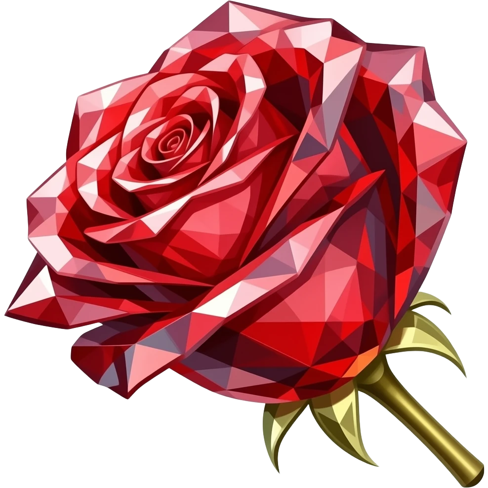 Red crystal rose with gold stem emoji