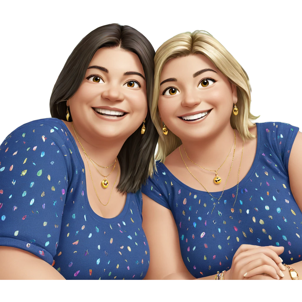 smiling girls outdoors with jewelry emoji