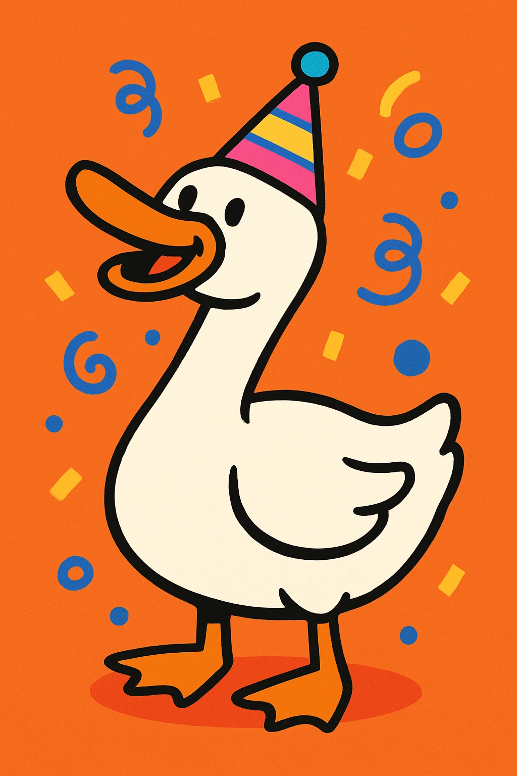 a silly goose, wearing a party hat, whimsical, cartoon style emoji