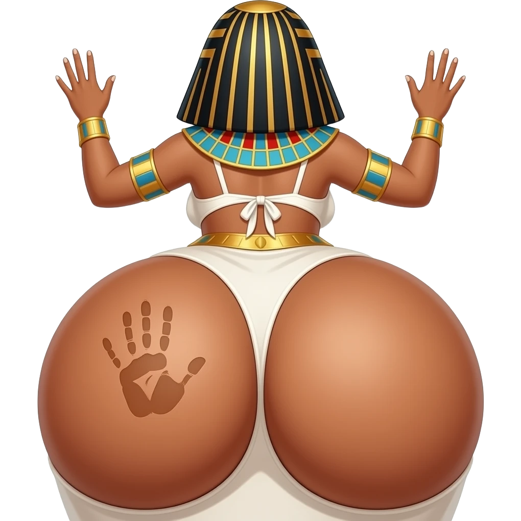 A extremely fat big booty egyptian showing back her buttocks with putting her hands behind the wall with a hand print on her left buttock emoji