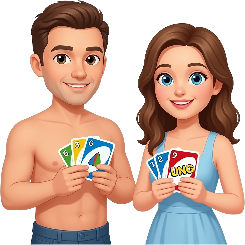 Naked man and woman playing uno emoji
