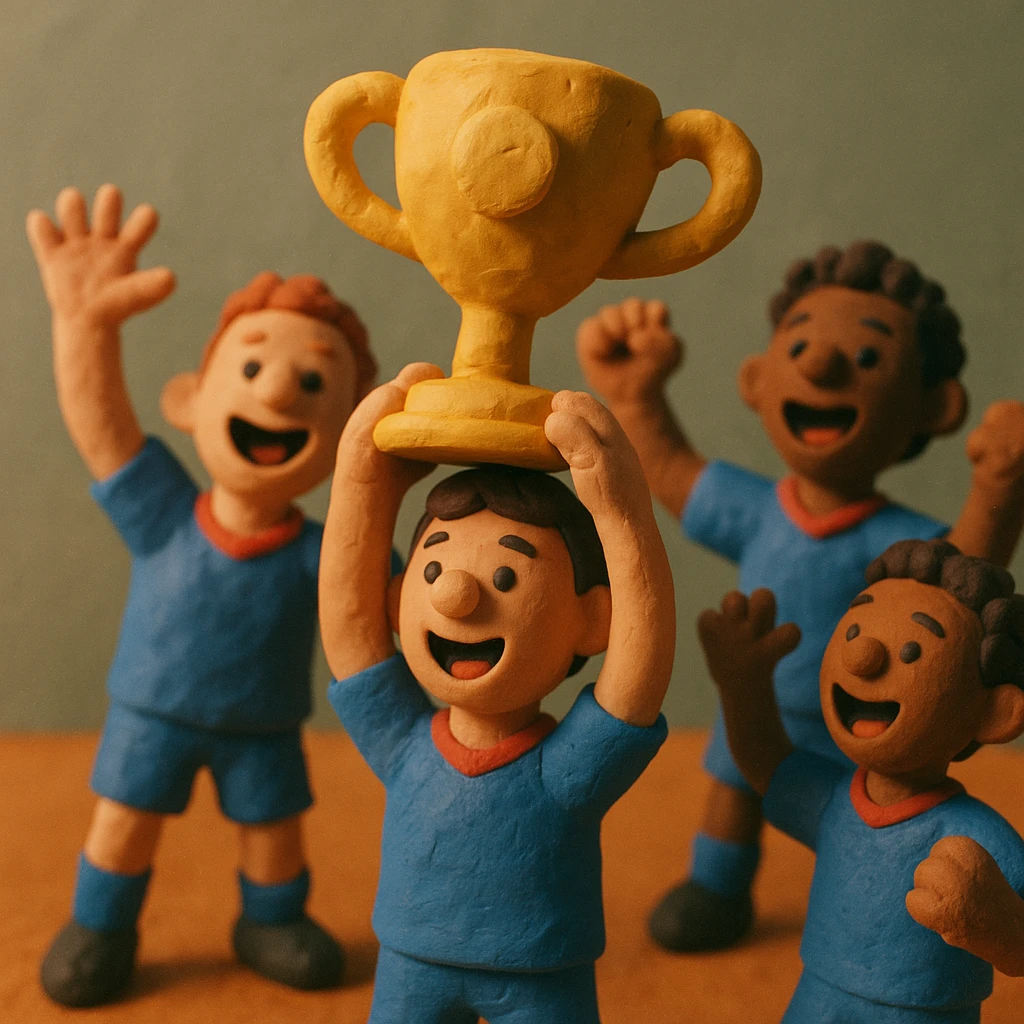 team celebrating with trophy emoji