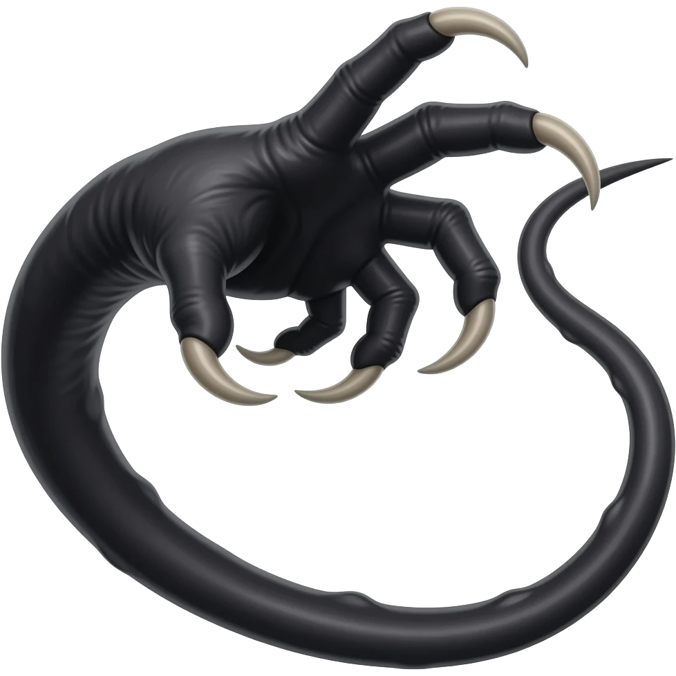 Long dark Demonic hand with sharp claws. Make the hand reach out to attack and slash towards the right of the image violently. Shift the perspective to a side profile to show the curvature and length of the claws more clearly. emoji