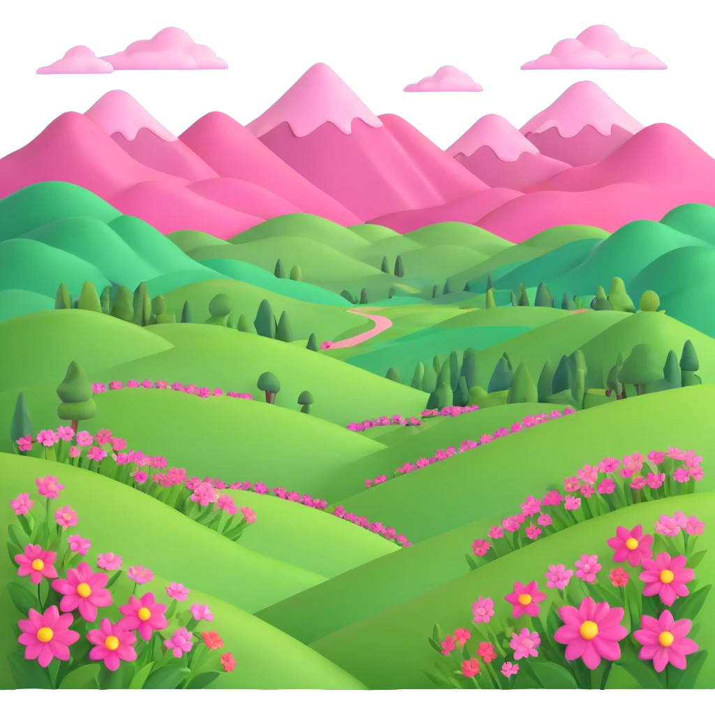 pink landscape with hills and flowers emoji