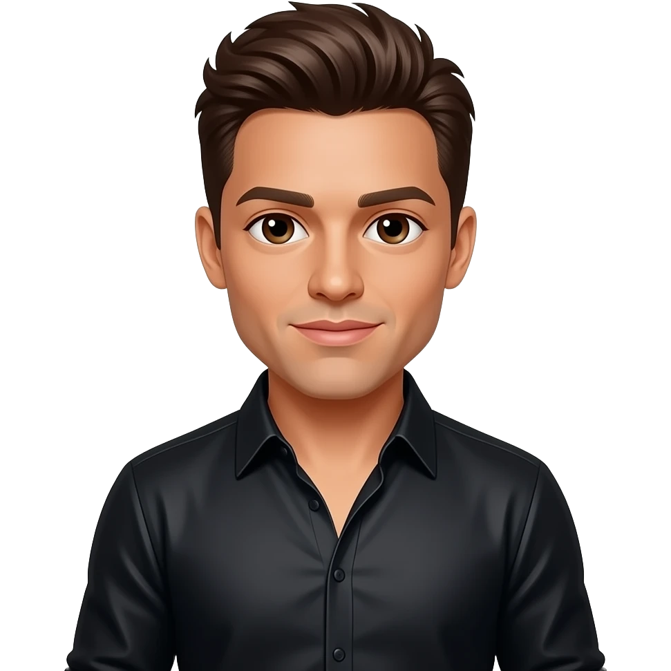 Ricky Martin with brown eyes, brown hair, black metallic sleeves shirt emoji