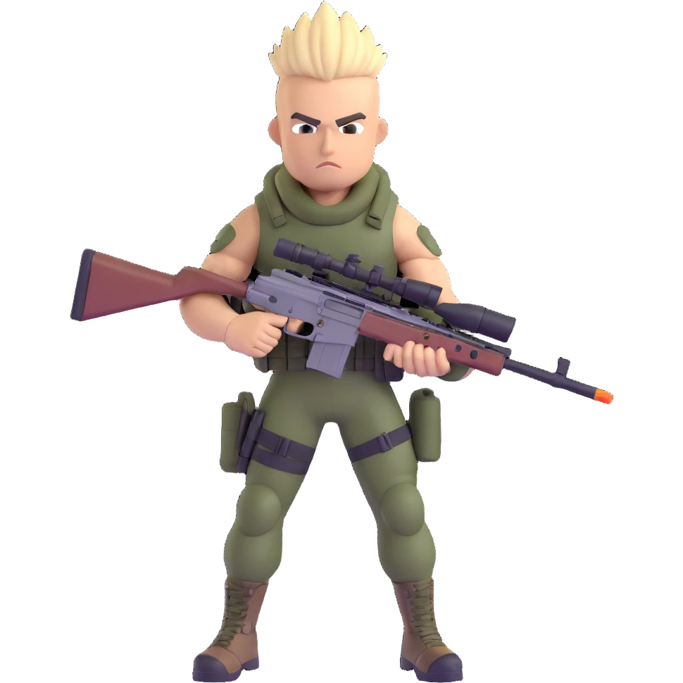 muscular soldier with a mohawk hairstyle and sniper rifle, confident stance, tactical gear emoji