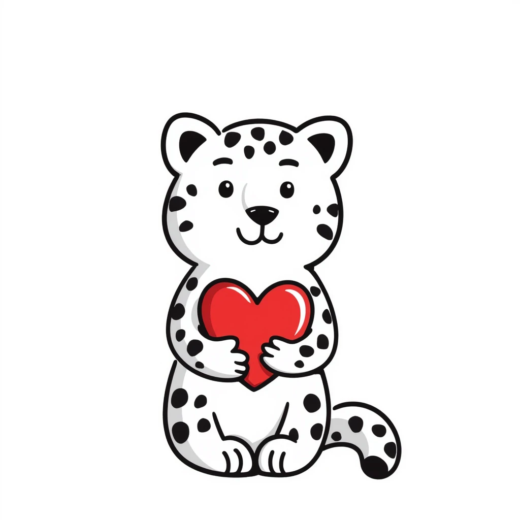 snow leopard holding a red heart emoji