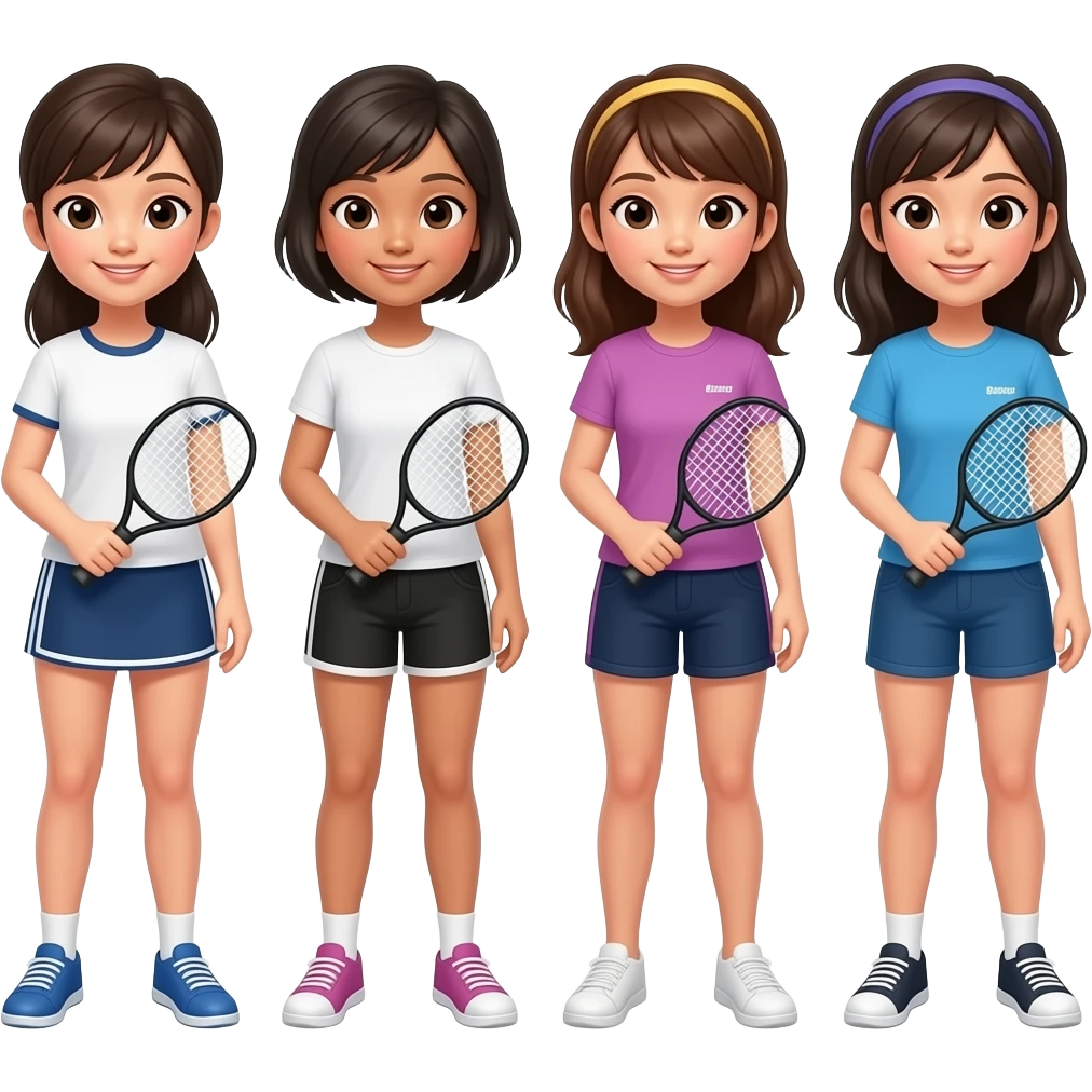 4 Asian girls playing pickleball emoji