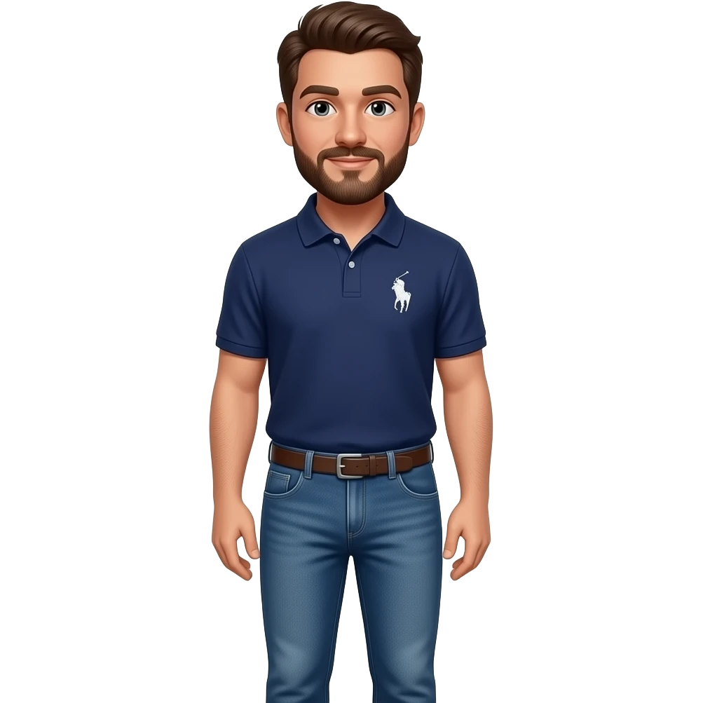 haz una persona con pantalones tejanos apretados con barba i un polo raph lauren cuerpo entero emoji