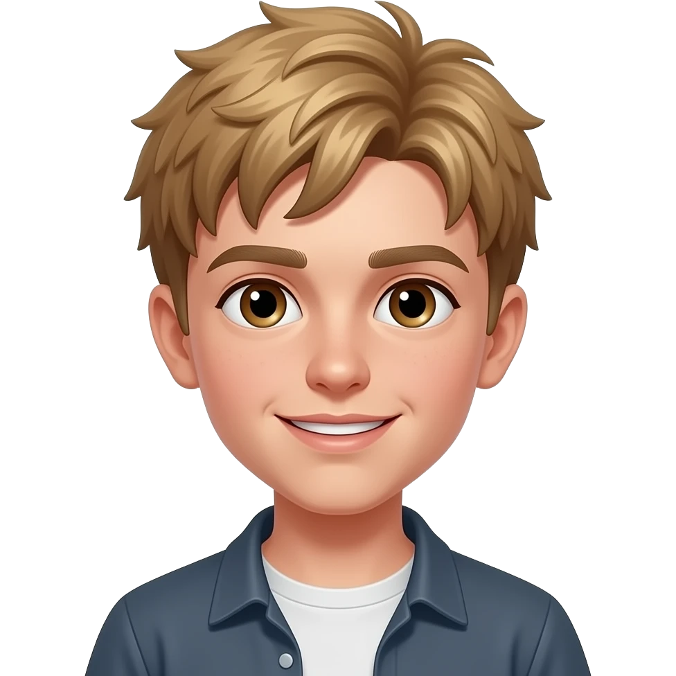 13 year old dude with dirty blond fluffy short hair with browneyes emoji