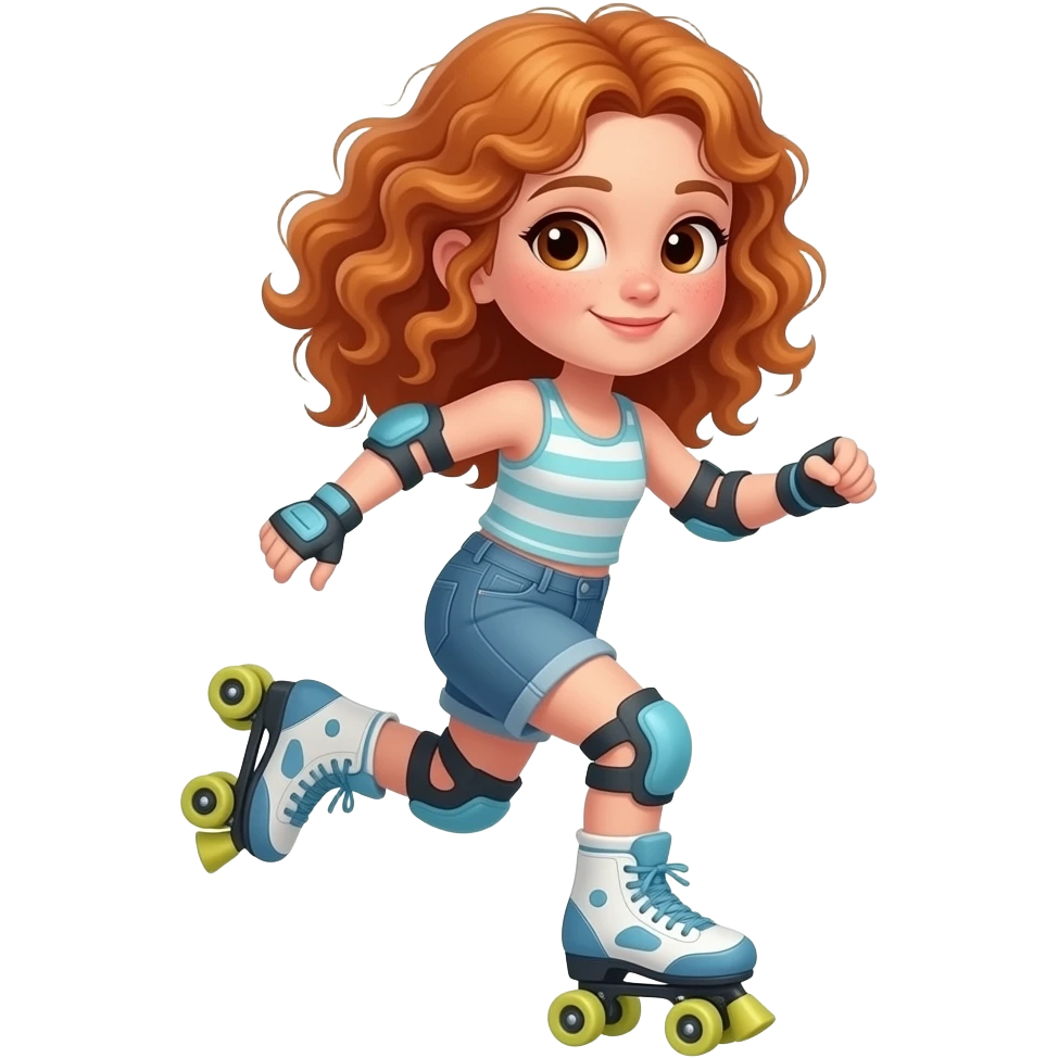 Fille rousse bouclés tâches de rousseur patinage roller emoji