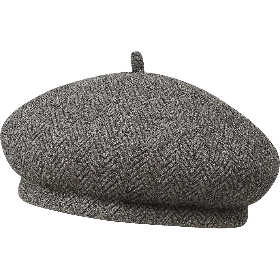 a close-up of a herringbone beret, showing the woven pattern, chic and modern, no background emoji