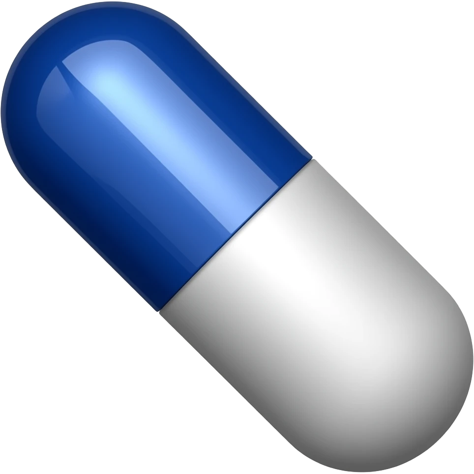 A capsule emoji. The capsule is rotated diagonally at a 45-degree angle, with the dark blue half positioned on the upper-left side and the white half on the lower-right side. emoji