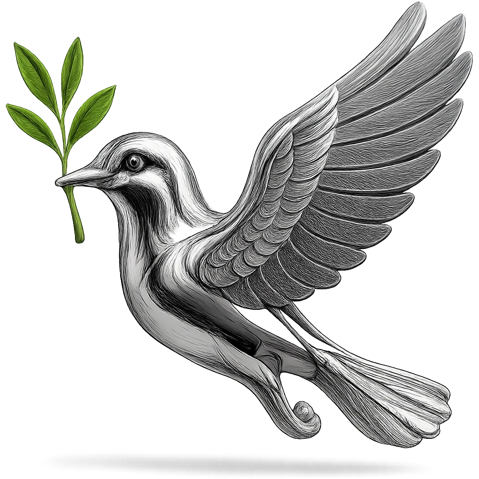 Make the branch in the pigeon's beak green while keeping the rest of the image in chrome style, no background. emoji