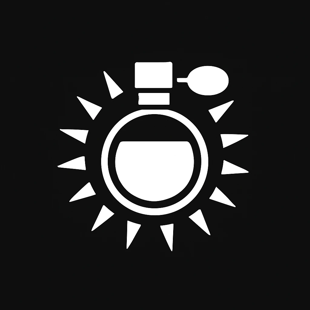 white Vector minimalistic and elegant icon of sun shaped perfume black solid background, filled inside (inspire this refrence icon),  emoji
