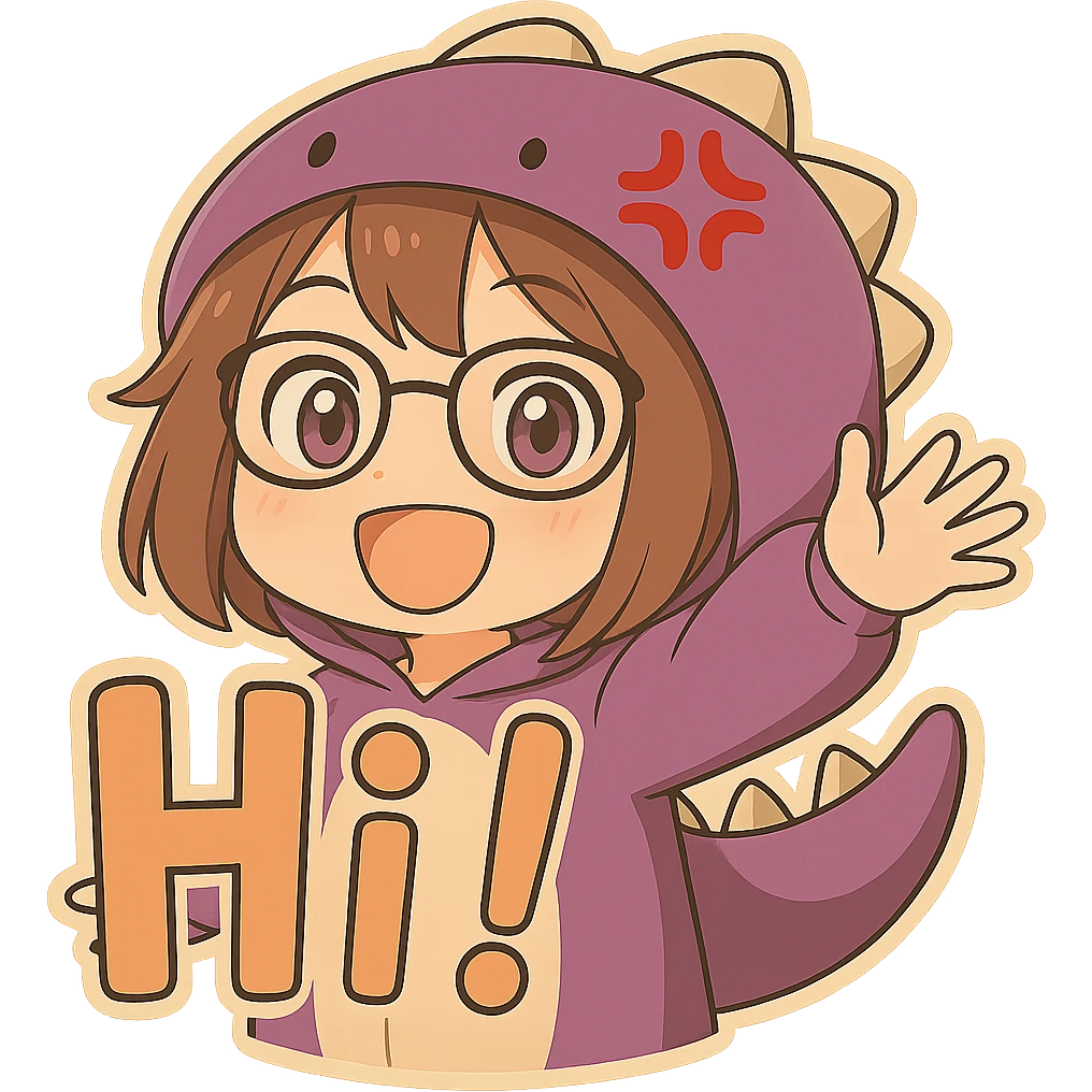 Add the text 'Hi!' in large font in front of the chibi anime style gamer girl waving, keeping the same chibi stickers style, with no background. emoji