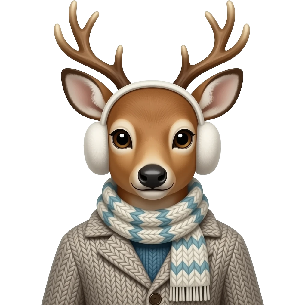Deer wearing Winter cloth, closeup bust size emoji