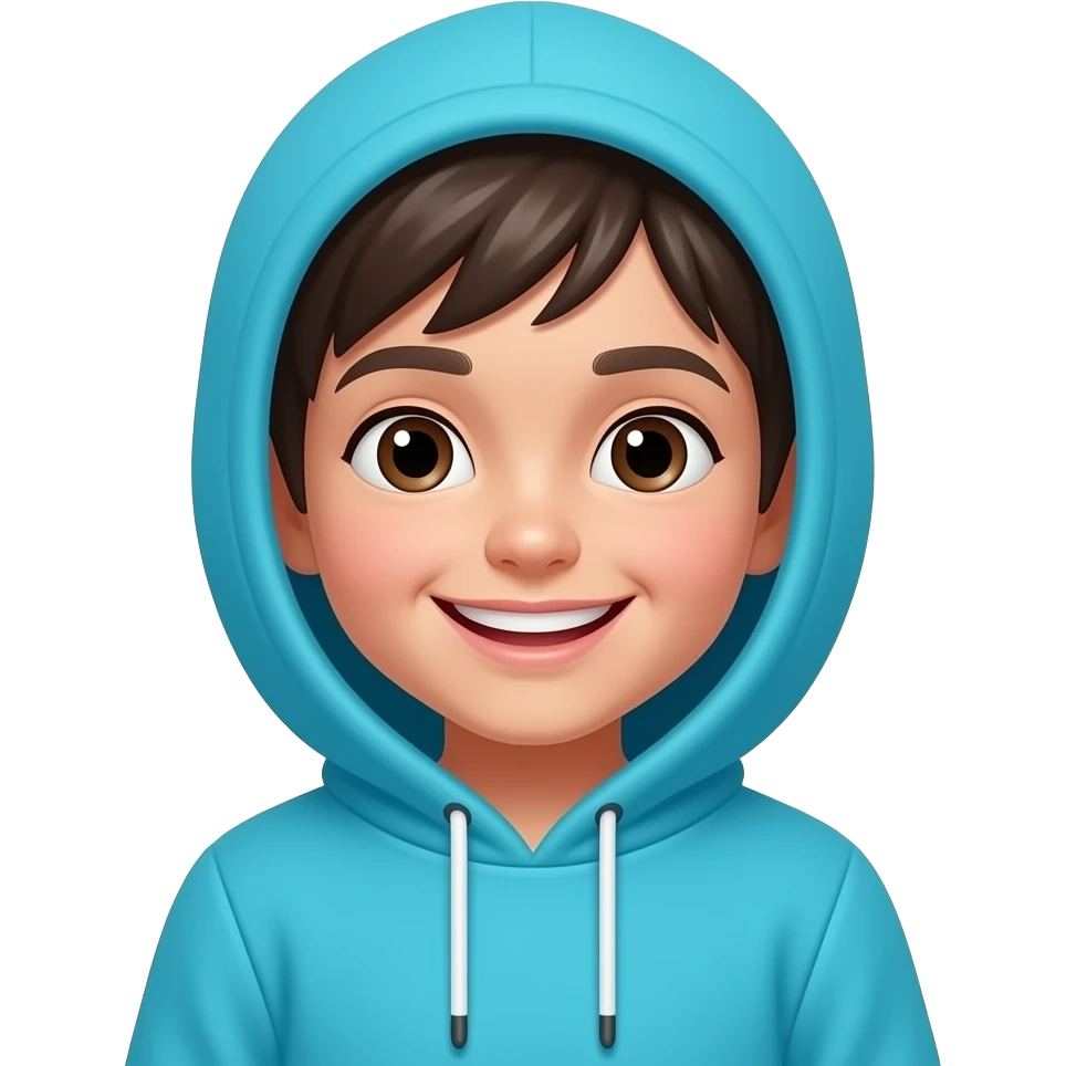 Happy kid in cyan hoodie pixelated square emoji