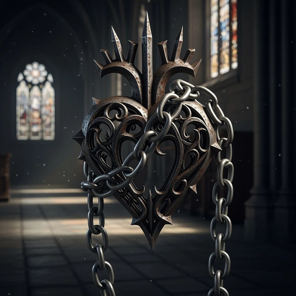 gothic heart with a chain, dark and moody gothic style emoji