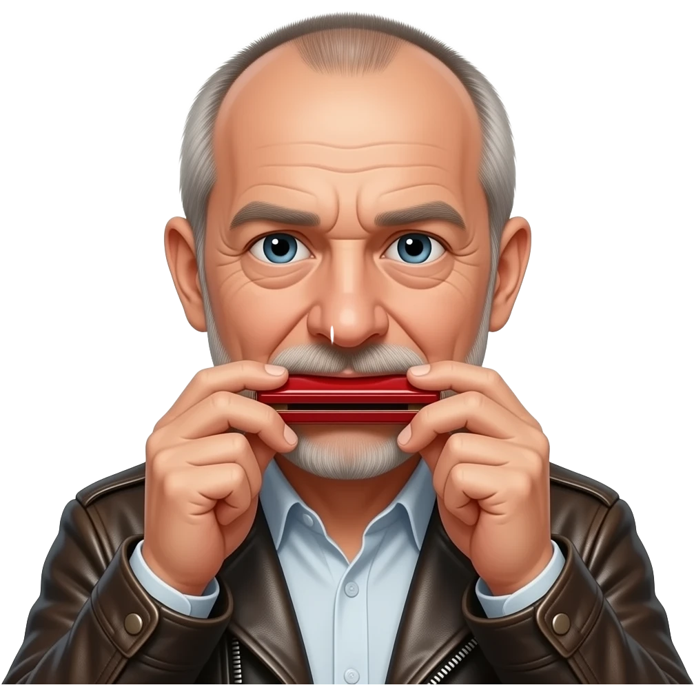 cool old harmonica player with few hairs emoji