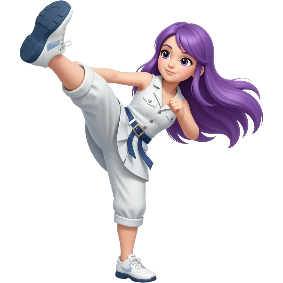 sexy girl with long purple hair is kicking emoji