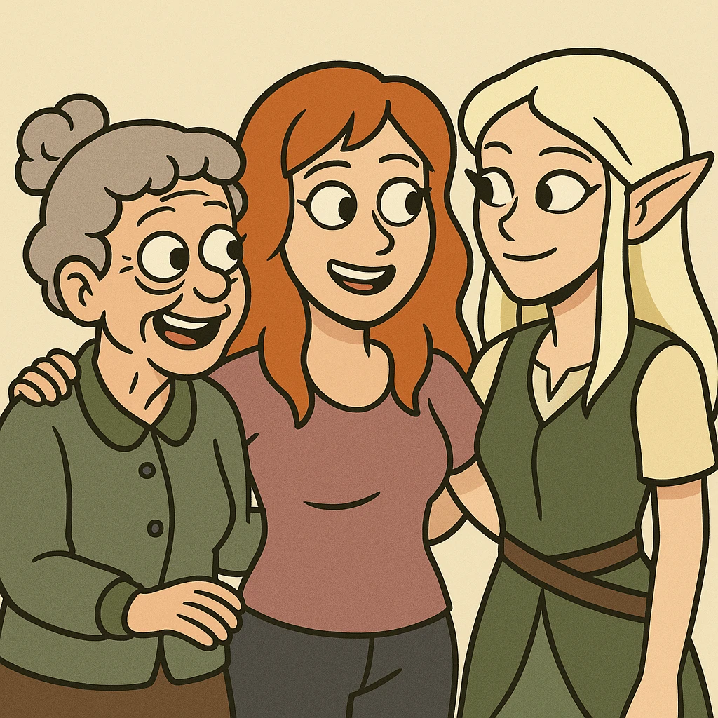 👵👩‍🦰🧝‍♀️ emoji