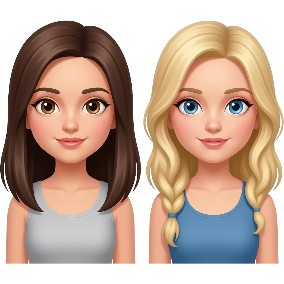 deux fille une brun le cheveux brun et lisse et les yeux marron claire et l'autre fille elle les yeux bleu et elle est blonde emoji