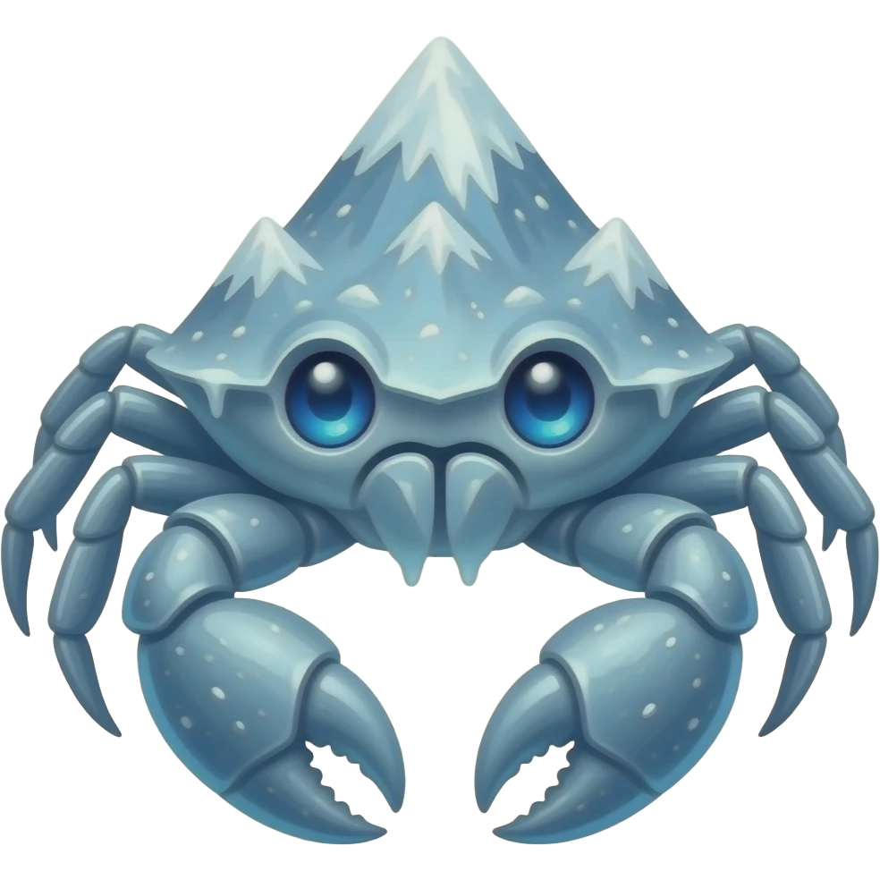 Ice crab with Mount Everest on its back facing  with glowing blue eyes emoji