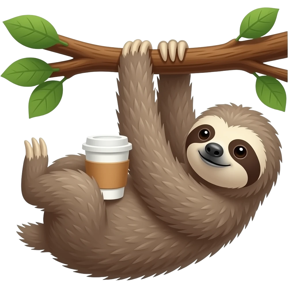 hanging sloth tree morning coffee cup emoji