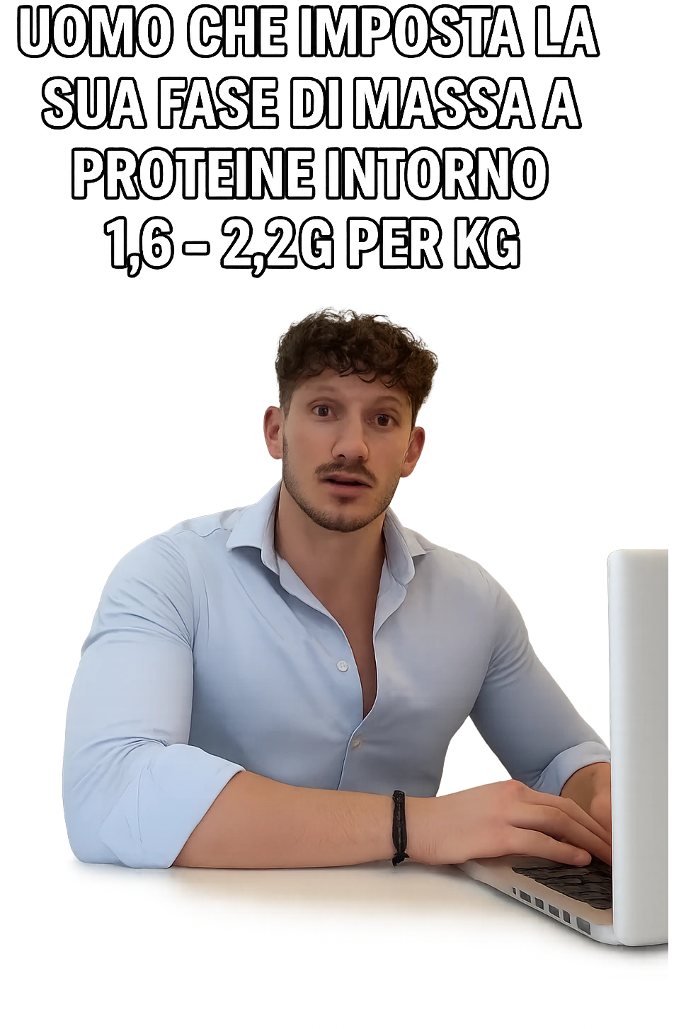Uomo che imposta la sua fase di massa a proteine intorno 1.6 - 2.2g per kg in italiano emoji