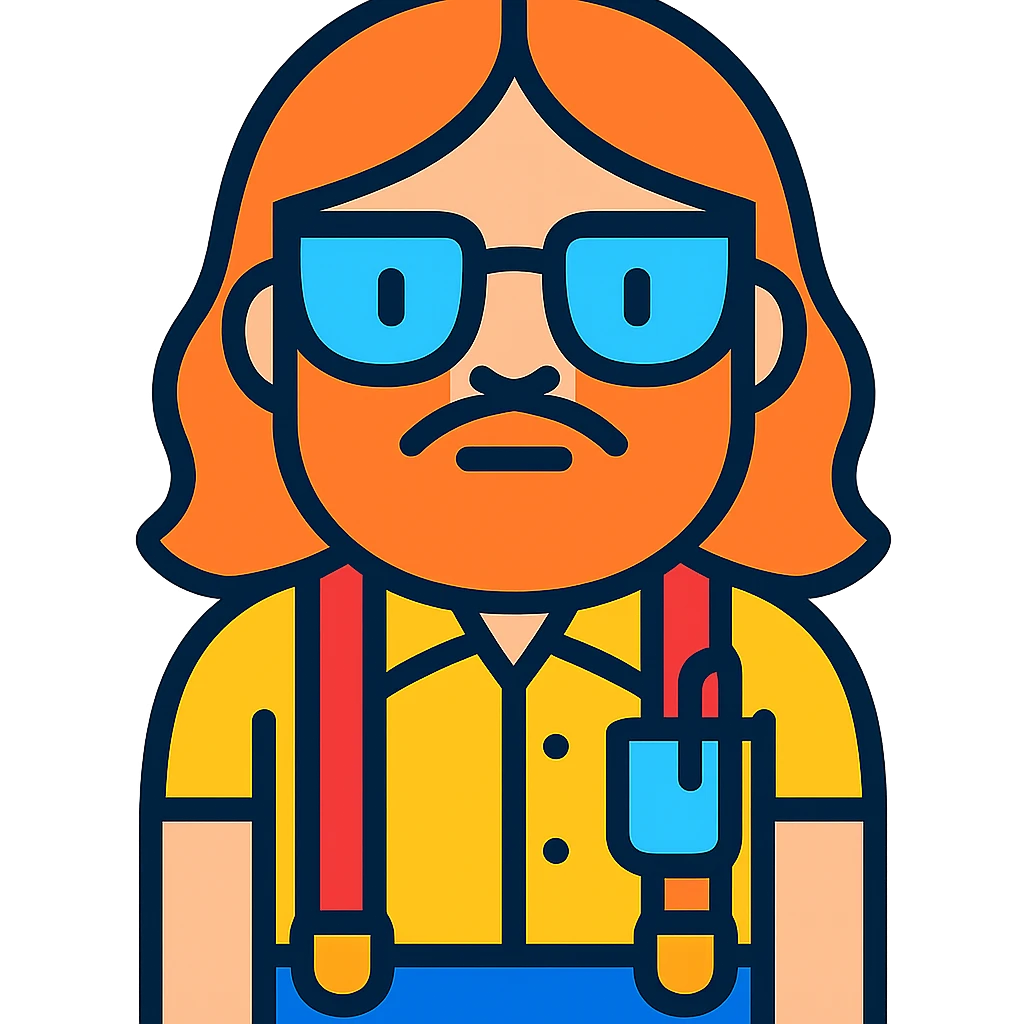 Add long hair and a beard to the nerd with suspenders and pocket protector, keeping the original style and transparent background. emoji