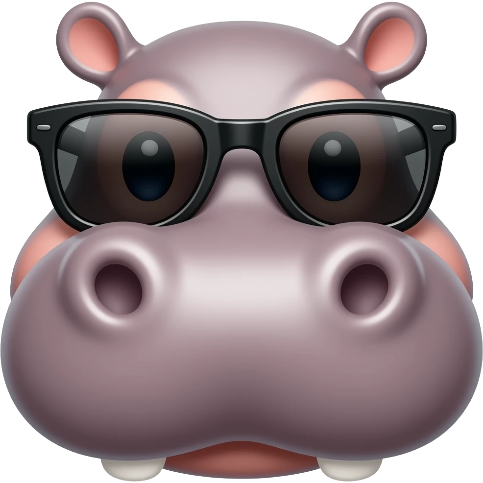hippo with sunglassess face front vie emoji