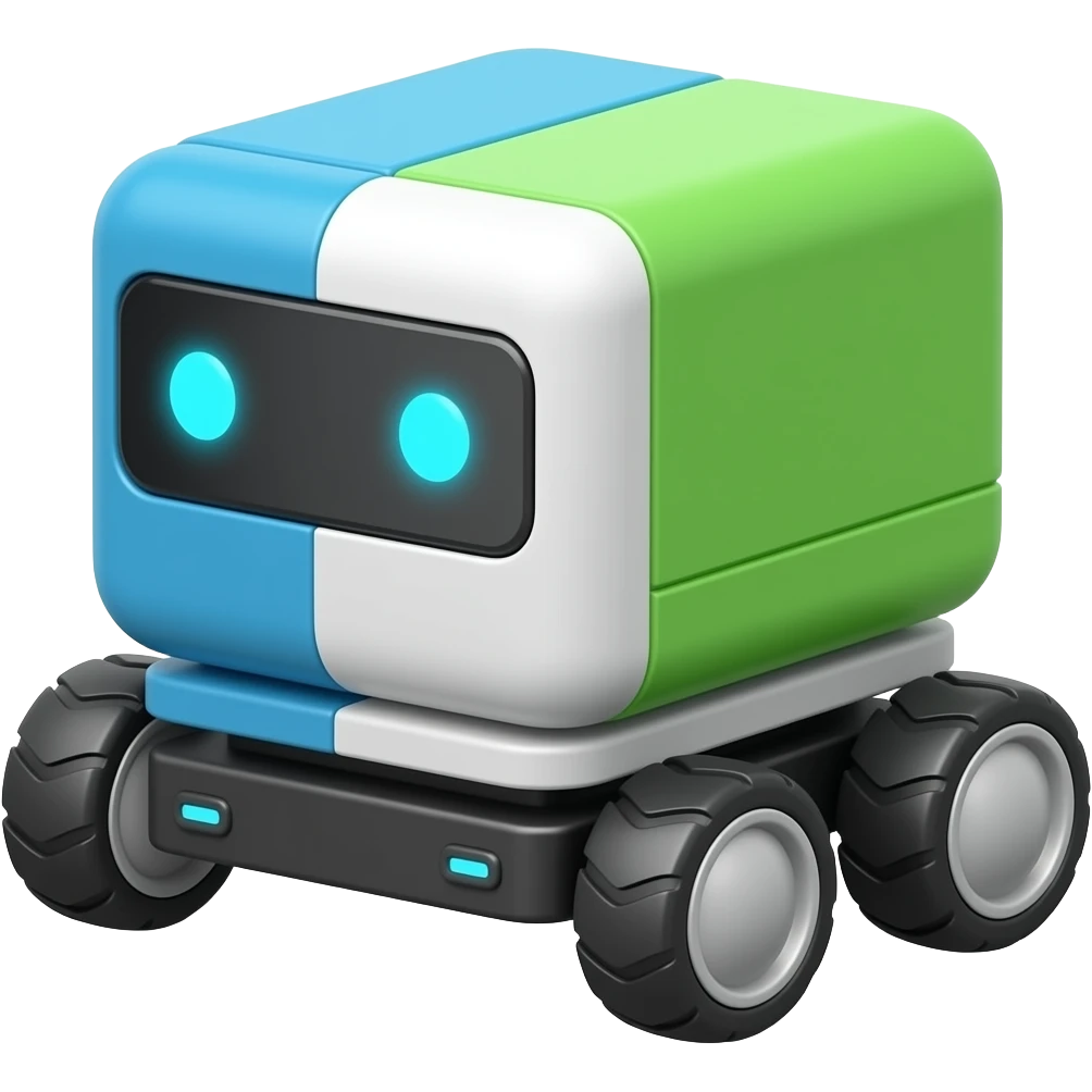 Delivery blue & white & green square with 6 wheels blue led eyes emoji