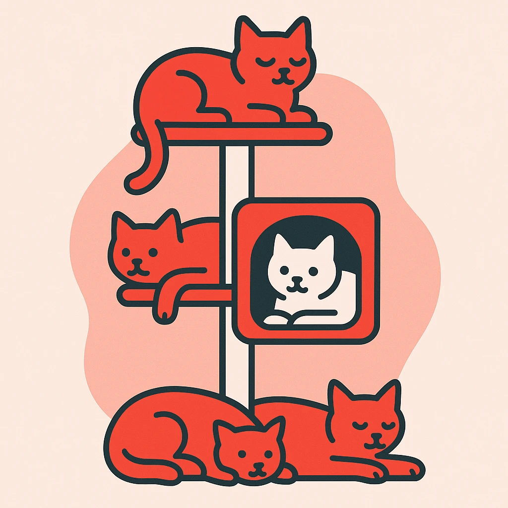 cats relaxing in a vertical playhouse emoji