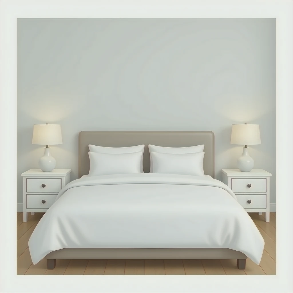 bedroom neutral color only white bed cover and nightstands emoji
