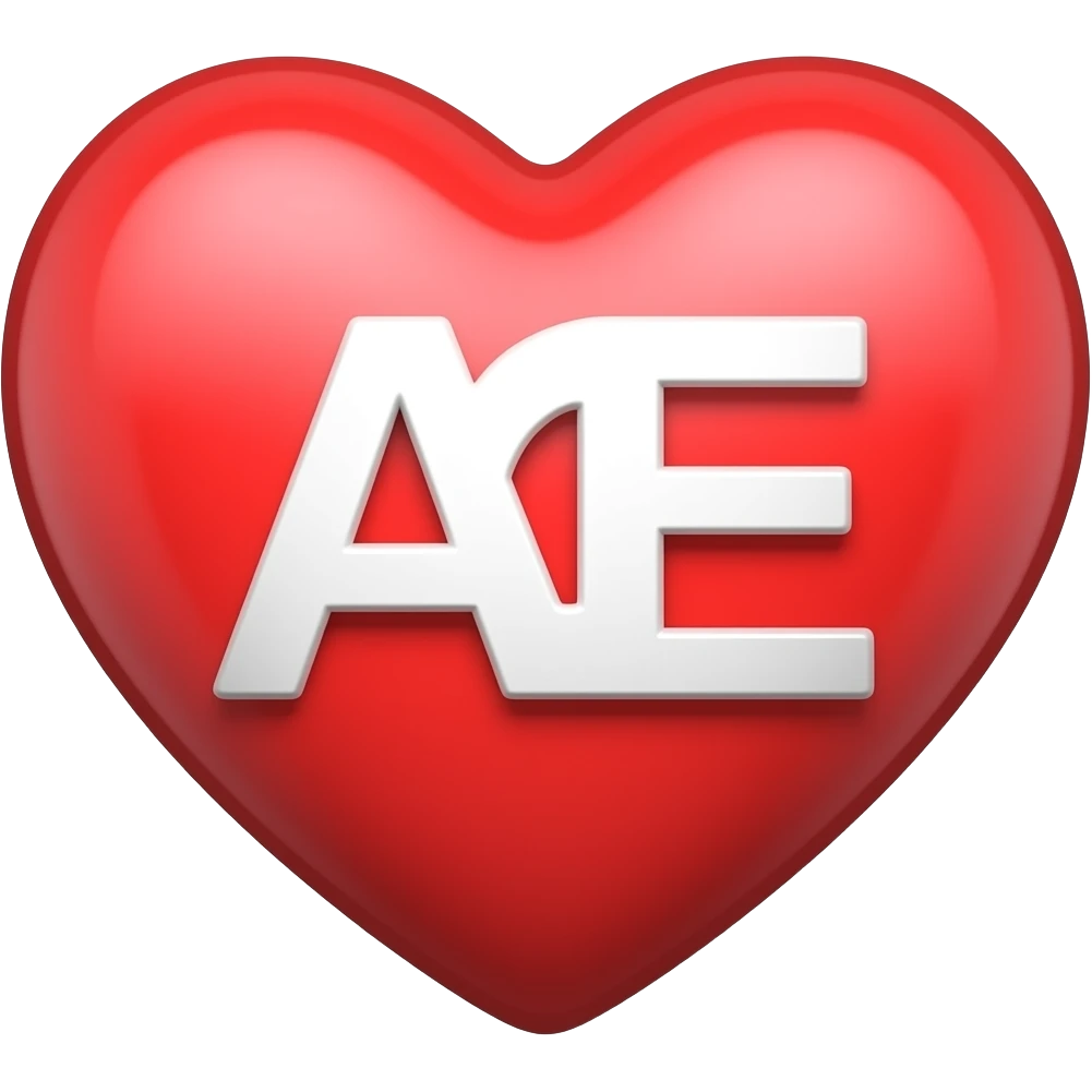 A heart symbol with the letters A and E jmerged togheter  in it emoji